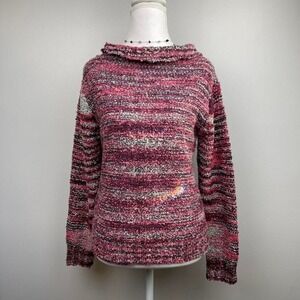 VTG 70s Retro Striped Sweater Pink Knit Handmade Medium Cowl Neck Gorpcore